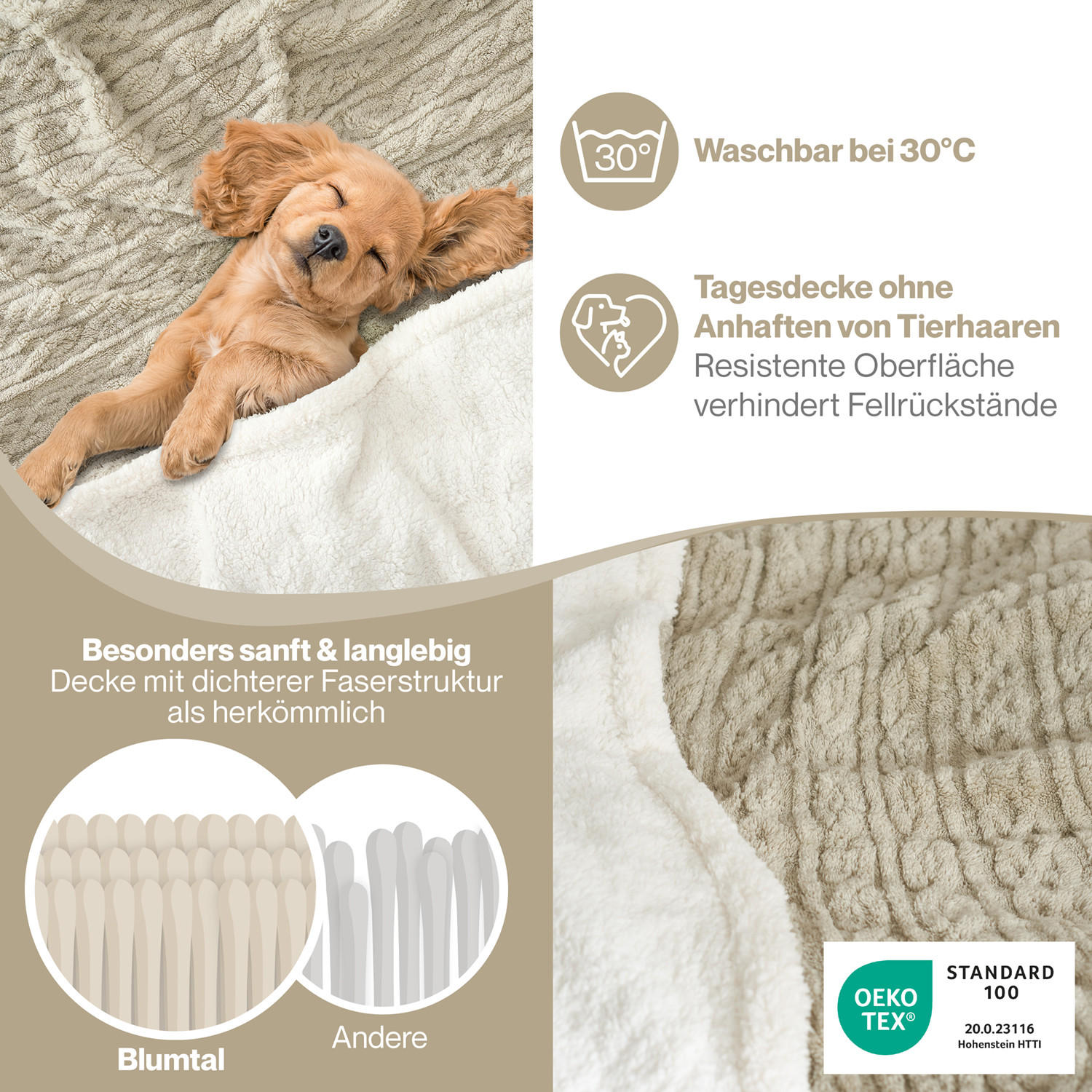 KUSCHELDECKE 150/200 cm, Sandfarben & Beige - Sandfarben/Sonoma Eiche, Textil (150/200cm) - Blumtal