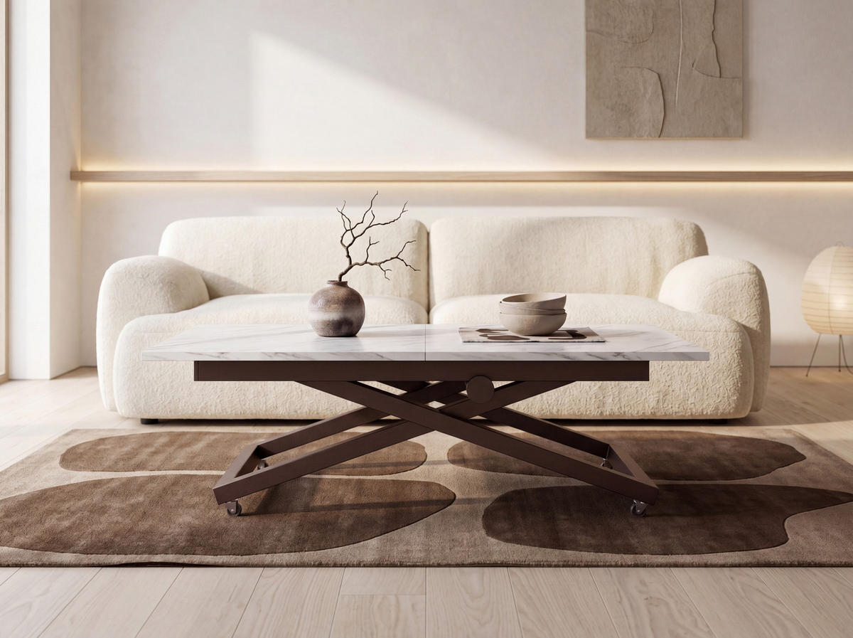 COUCHTISCH Axen höhenverstellbar ausziehbar, Marmor Weiß 120-160/80/38-75 cm - Ecru/Weiß, Holzwerkstoff/Metall (80/160/75cm) - WFL GROUP