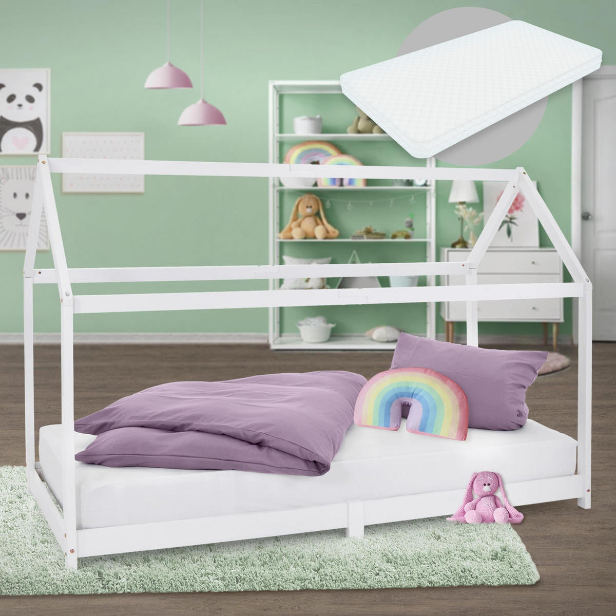 KINDERBETT mit Dach und Matratze 90x200 cm Weiß - Weiß, Holz (90/200cm) - ML-DESIGN