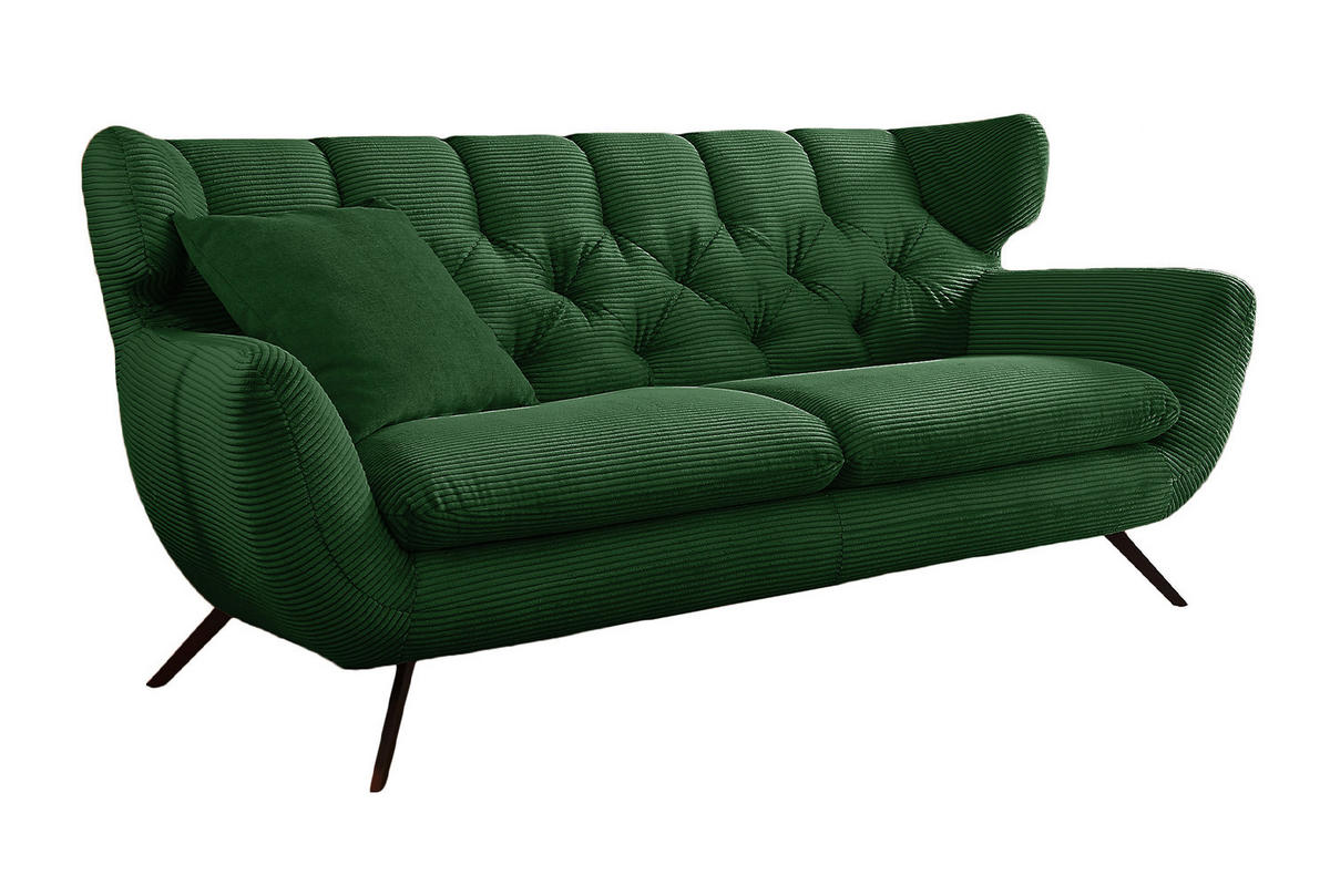 SOFA CHARME Smaragdgrün Cord - Smaragdgrün/Schwarz, Textil/Metall (200/94/95cm) - KAWOLA