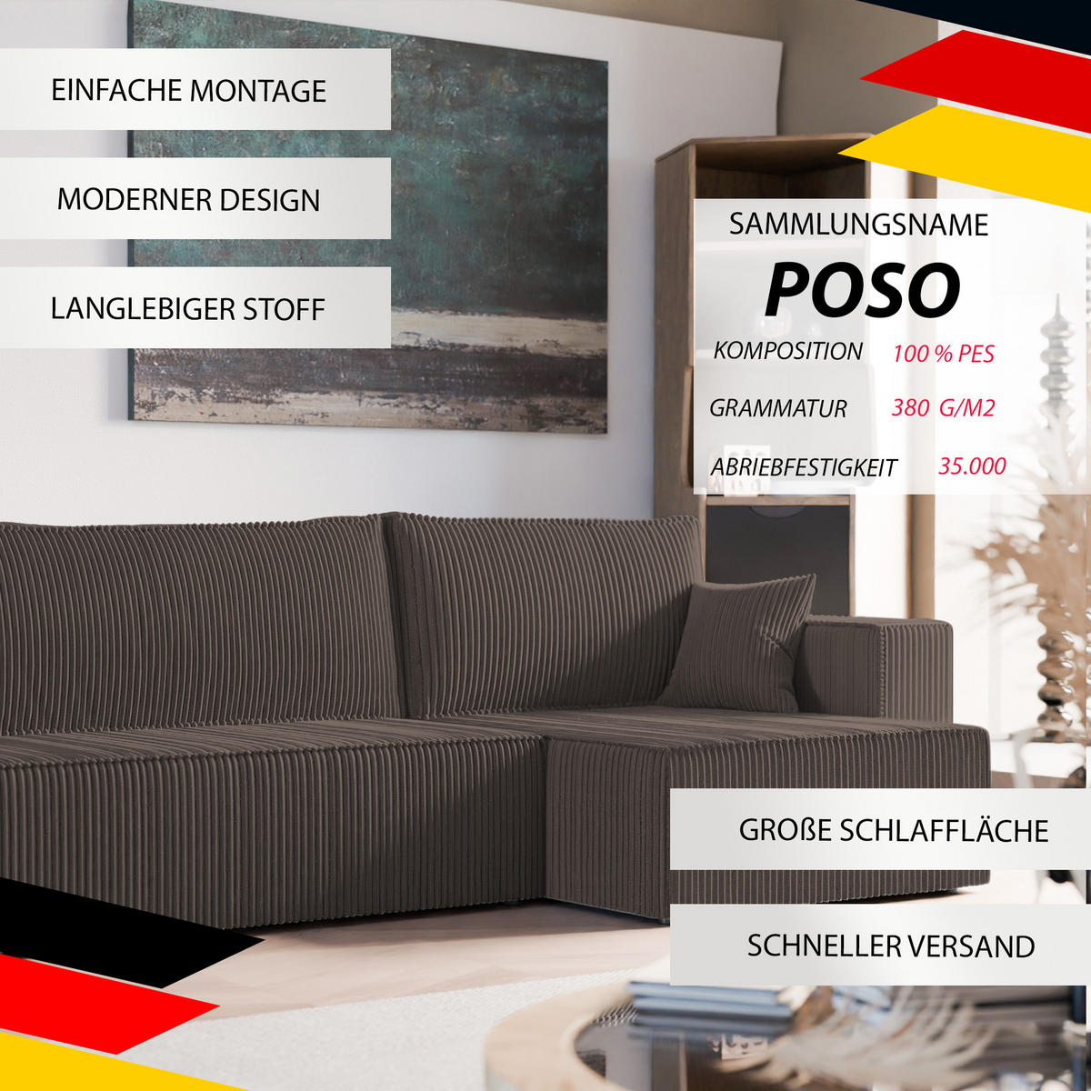 ECKSOFA mit Schlaffunktion und Bettkasten, Braun - Braun, Holzwerkstoff/Textil (145/276cm) - Idohome