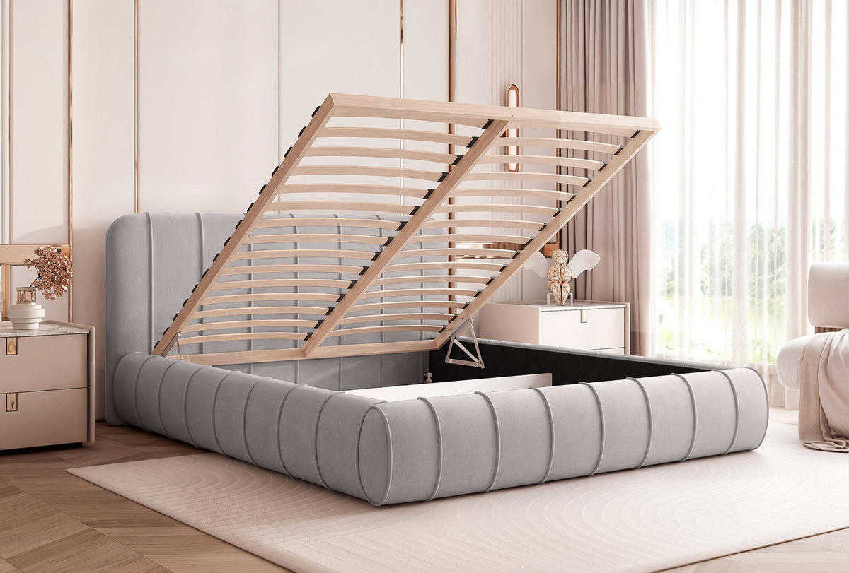 POLSTERBETT TIRO 200x200 cm, Grau - Grau, Textil (200/200cm) - Fedve