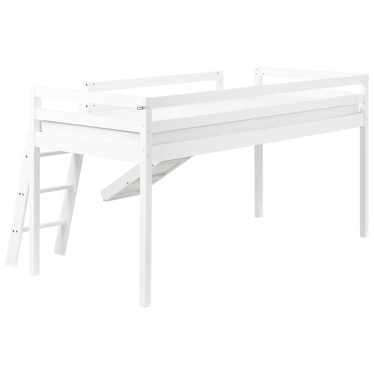 PAT SEMIÎNALT lemn de pin 90/200 cm cu tobogan alb Staple - alb, lemn (227/110/208cm) - Beliani