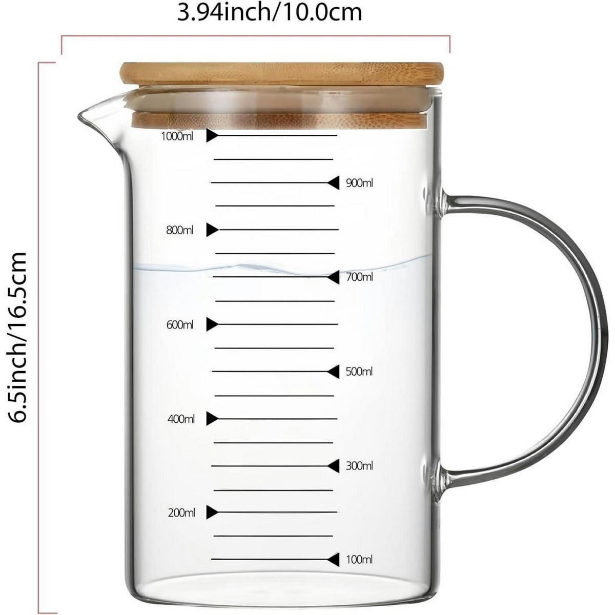 MESSBECHER Glas 1000ml mit Bambusdeckel - Transparent, Glas (1L)