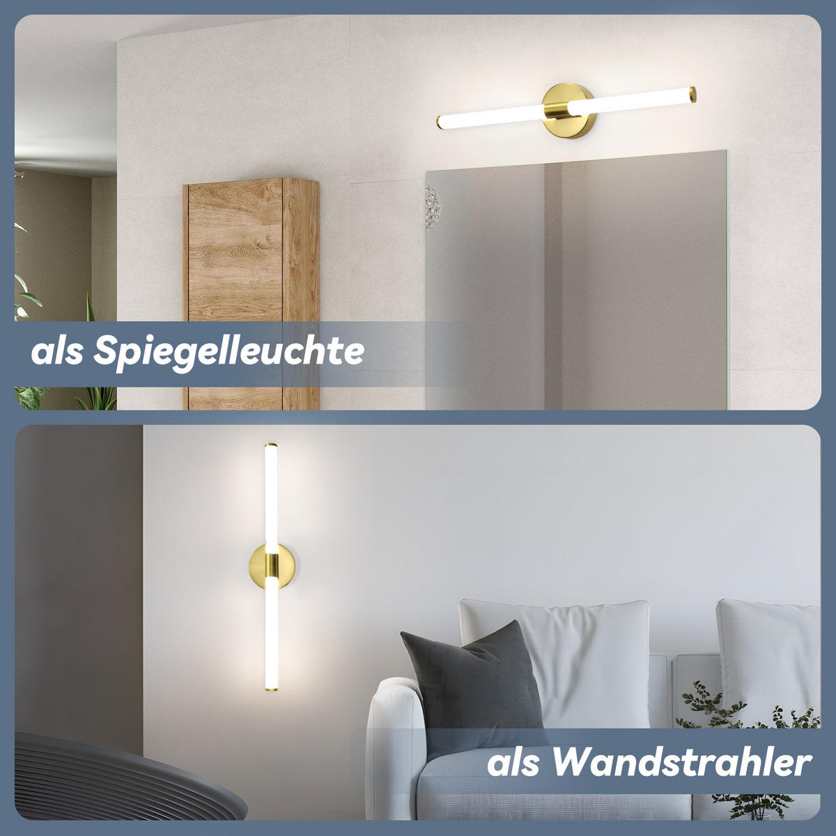 SPIEGELLEUCHTE Klyndark 12/6.6/60 cm - Goldfarben, Kunststoff (60/12/6.6cm) - ZMH