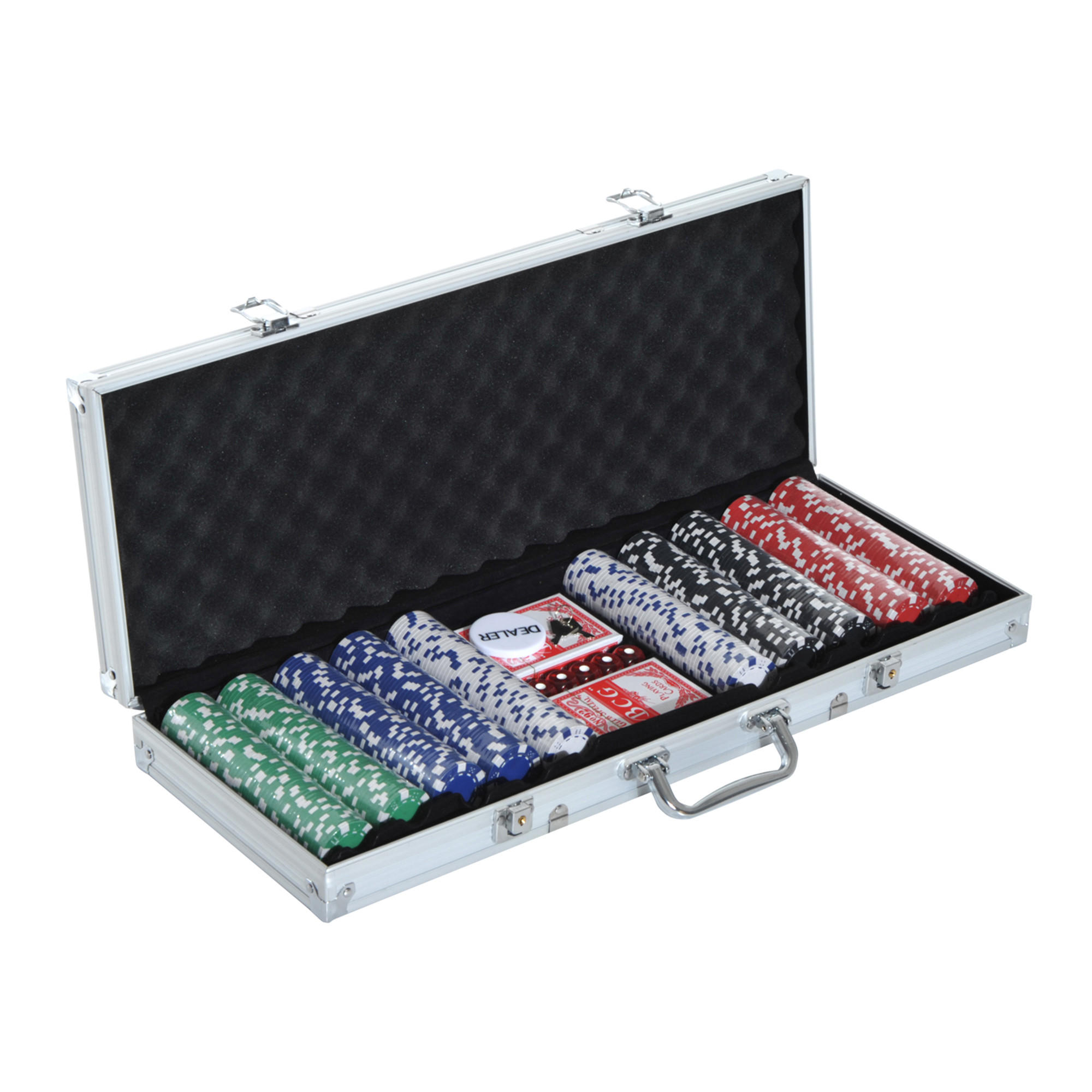 POKERKOFFER Pokerset 500 Pokerchips 5 Farben 2xKartenspiel 5xWürfel 1xAlukoffer - Multicolor, Kunststoff (22/55.5cm) - HOMCOM