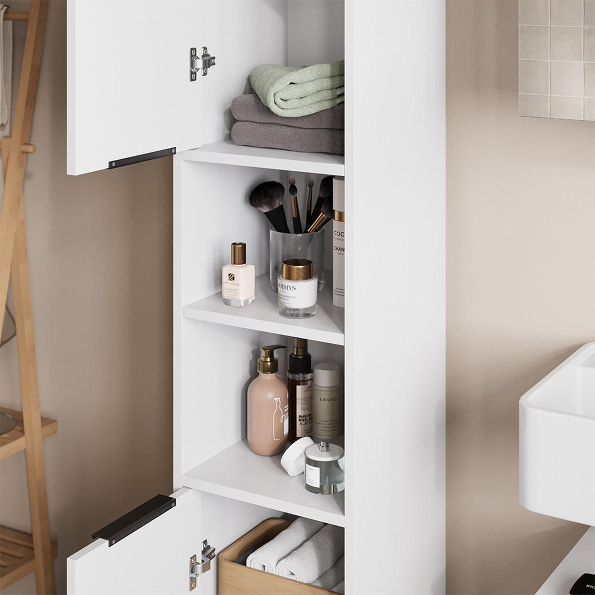 BADSCHRANK Alina Weiß 30 x 176 cm mit 2 Türen - Weiß, Holzwerkstoff (30/176/30cm) - Vicco