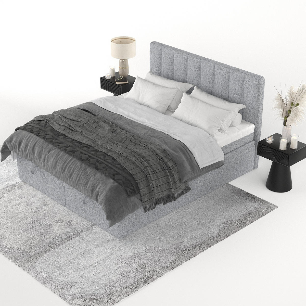 BOXBETT Lume 160/200 cm Grau im Riva Stoff - Schwarz/Grau, Holz/Holzwerkstoff (160/200cm) - AltaBeds