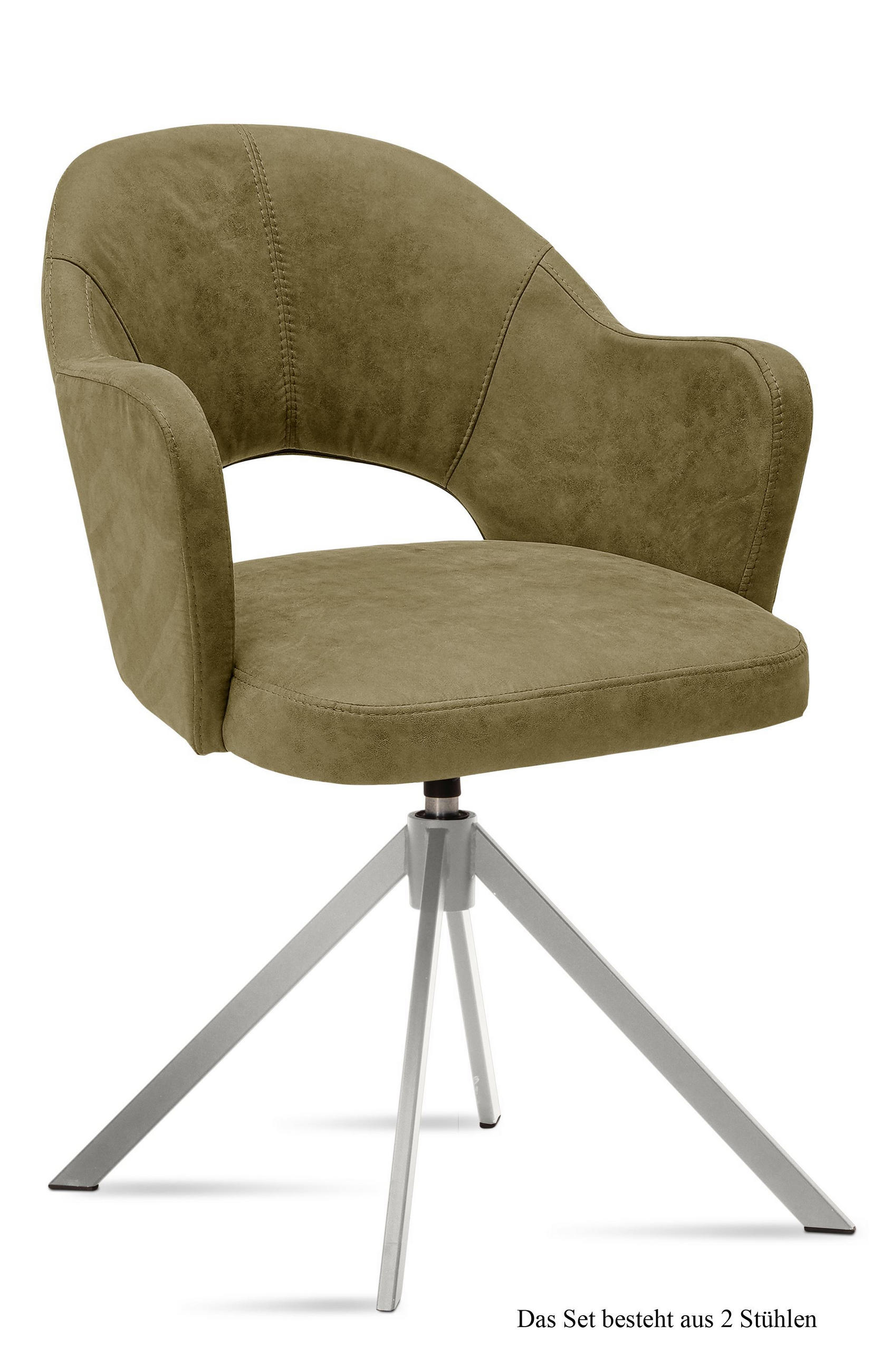 ARMLEHNSTUHL drehbar (2er-Set) Davinia 59x87x61 Edelstahl/Olivgrün - Edelstahlfarben/Olivgrün, Kunststoff (61/87/59cm) - 58aufmkessel