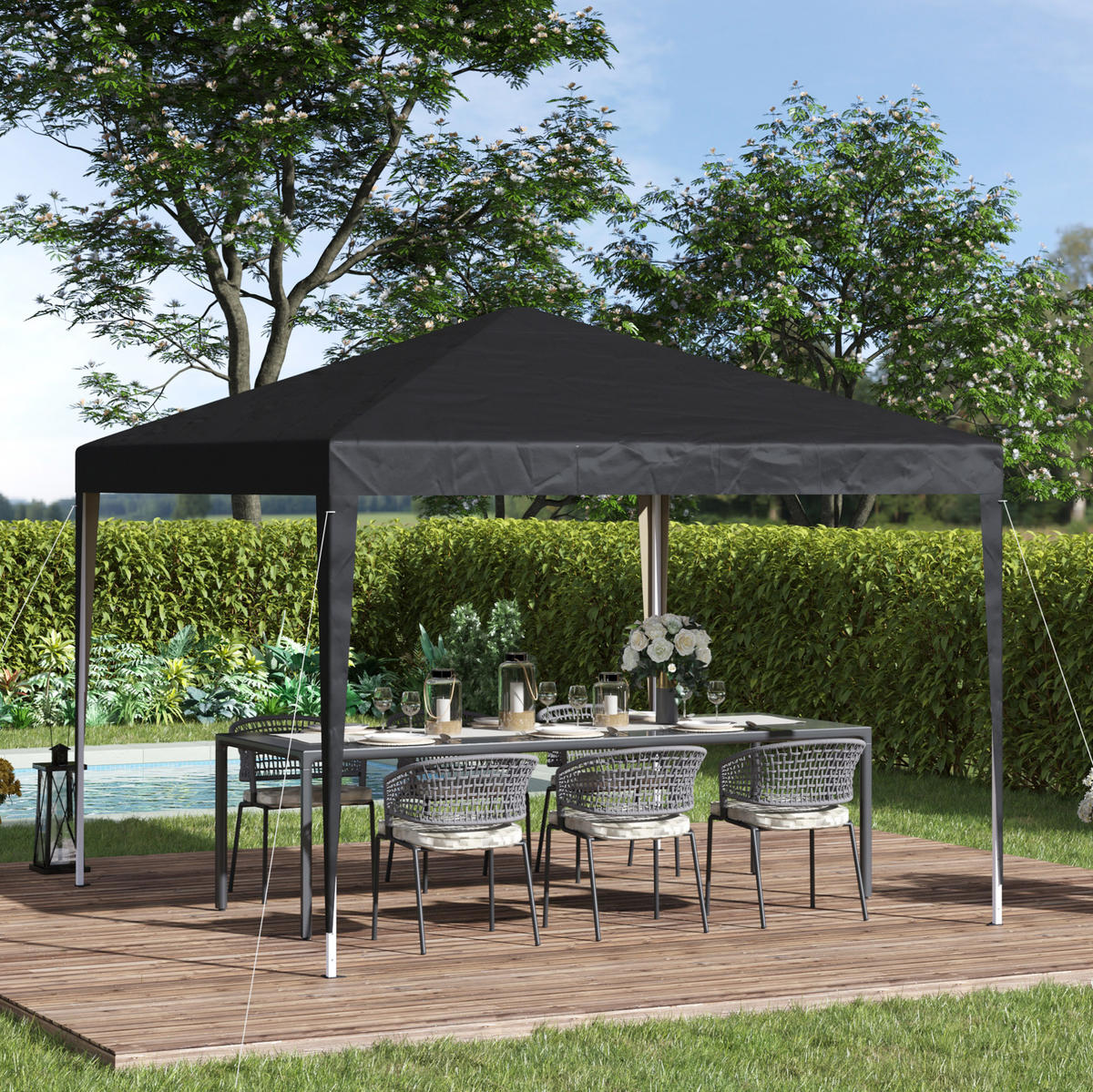 PAVILLONS aus Polyester 3x3 m in Schwarz mit wasserfestem UV-Schutz - Schwarz, Textil (295/255/295cm) - Modfu