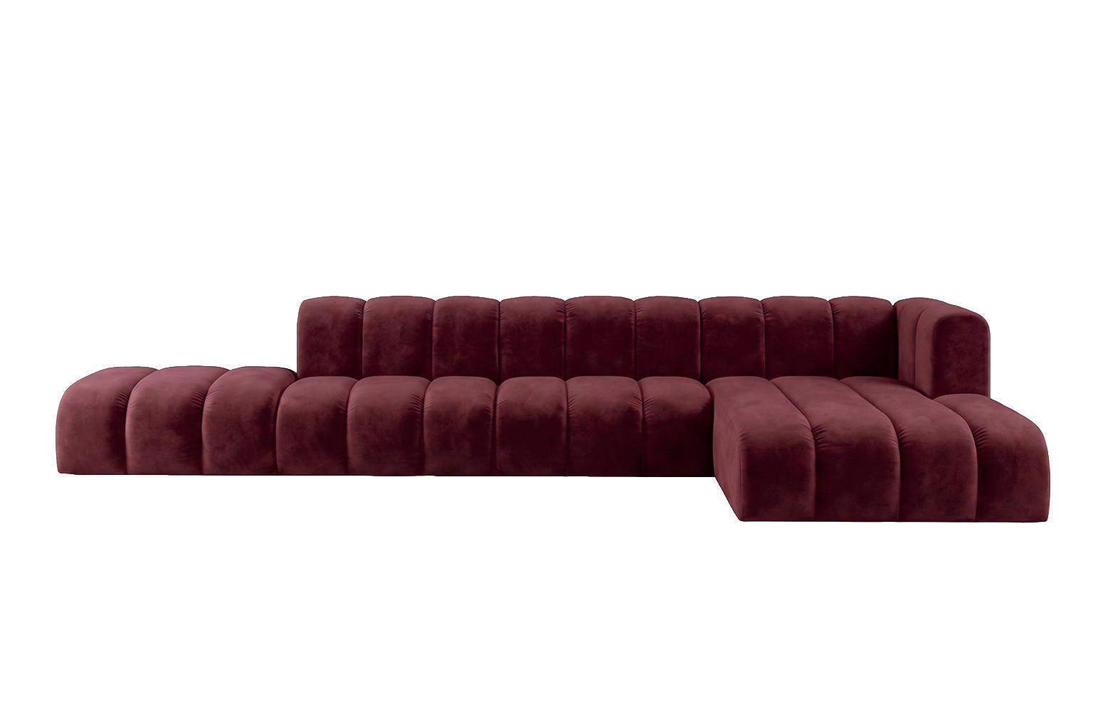 ECKSOFA Modulares In L-Form Mit Hocker, Velvet-Stoff Riviera, Rotwein, Rechts, GRAND - Dunkelrot, Holz (386/179cm) - Kaiser Möbel