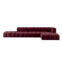ECKSOFA Modulares In L-Form Mit Hocker, Velvet-Stoff Riviera, Rotwein, Rechts, GRAND - Dunkelrot, Holz (386/179cm) - Kaiser Möbel