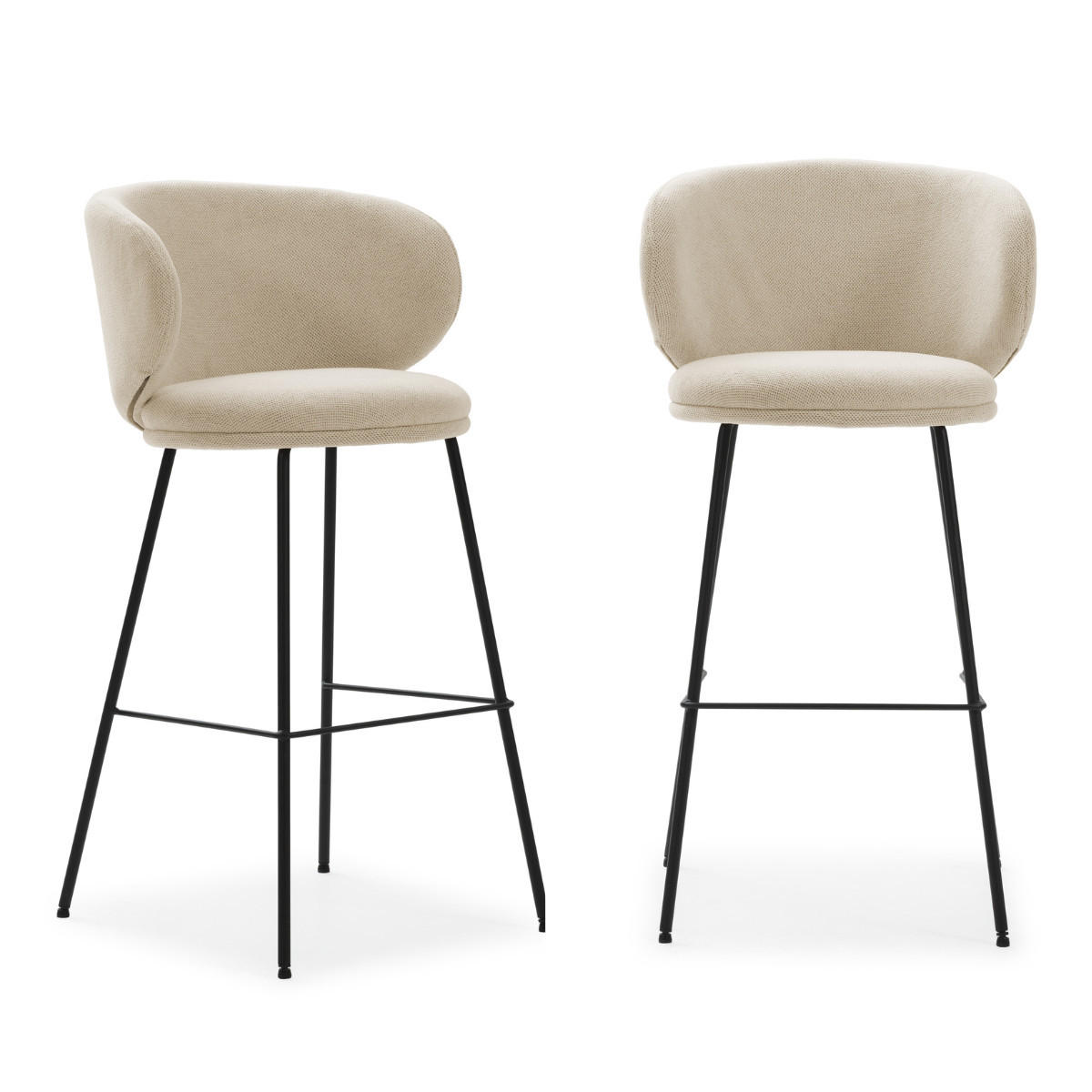 BARHOCKER (Set aus 2) aus Stoff mit schwarzen Metallbeinen - rush 56/53/65 cm - Beige, Textil (53/65/56cm) - Calicosy
