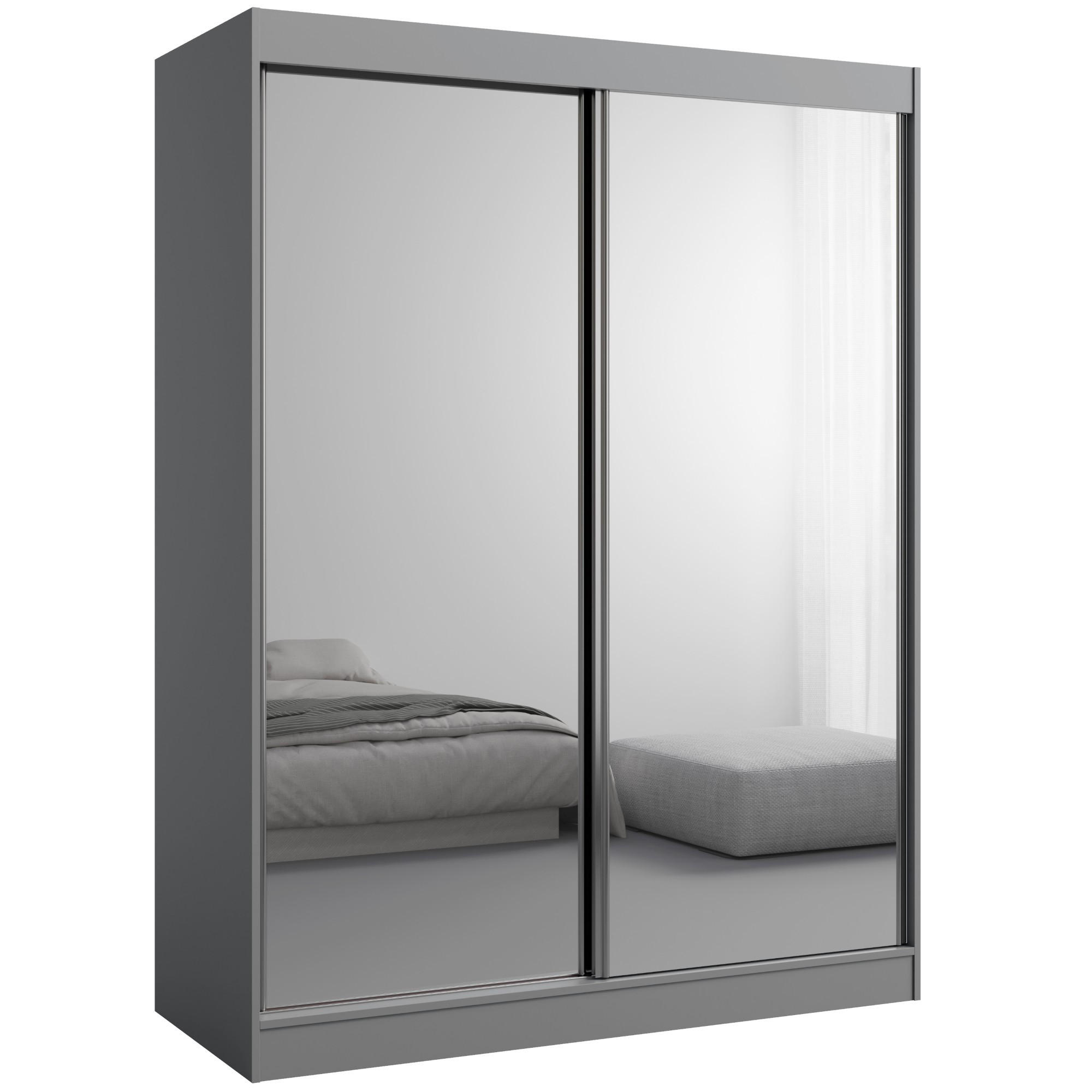 SCHIEBETÜRENSCHRANK mit Spiegel Como 2D2L 150 Grau - Silberfarben/Grau, Holzwerkstoff/Metall (150/201/65cm) - mzm24