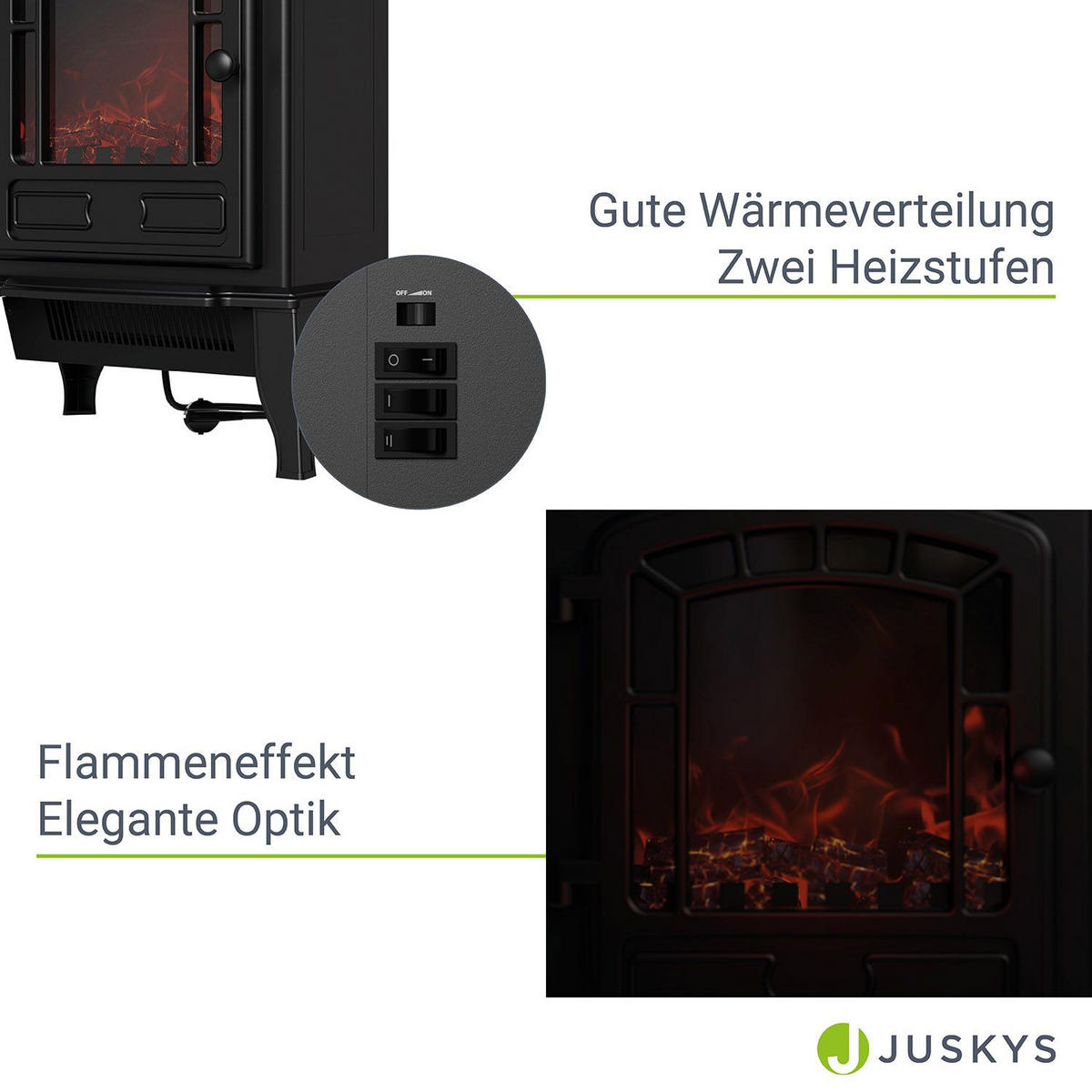ELEKTROKAMIN 2000W Schwarz - Schwarz, Metall (39/57/24cm) - Juskys