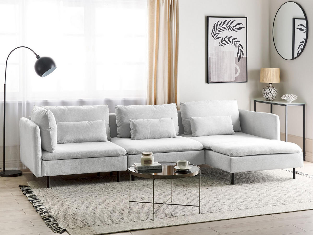 3-SITZER-ECKSOFA hellgrau rechtsseitig Egeris - Schwarz/Grau, Textil (291/151cm) - Beliani