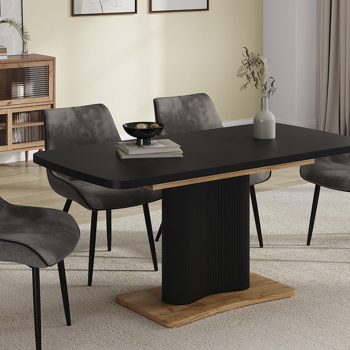 JÍDELNÍ STŮL Fenaro Černá/dubová - medově dubová/černá, kompozitní dřevo (80/120/77.4cm) - Vicco