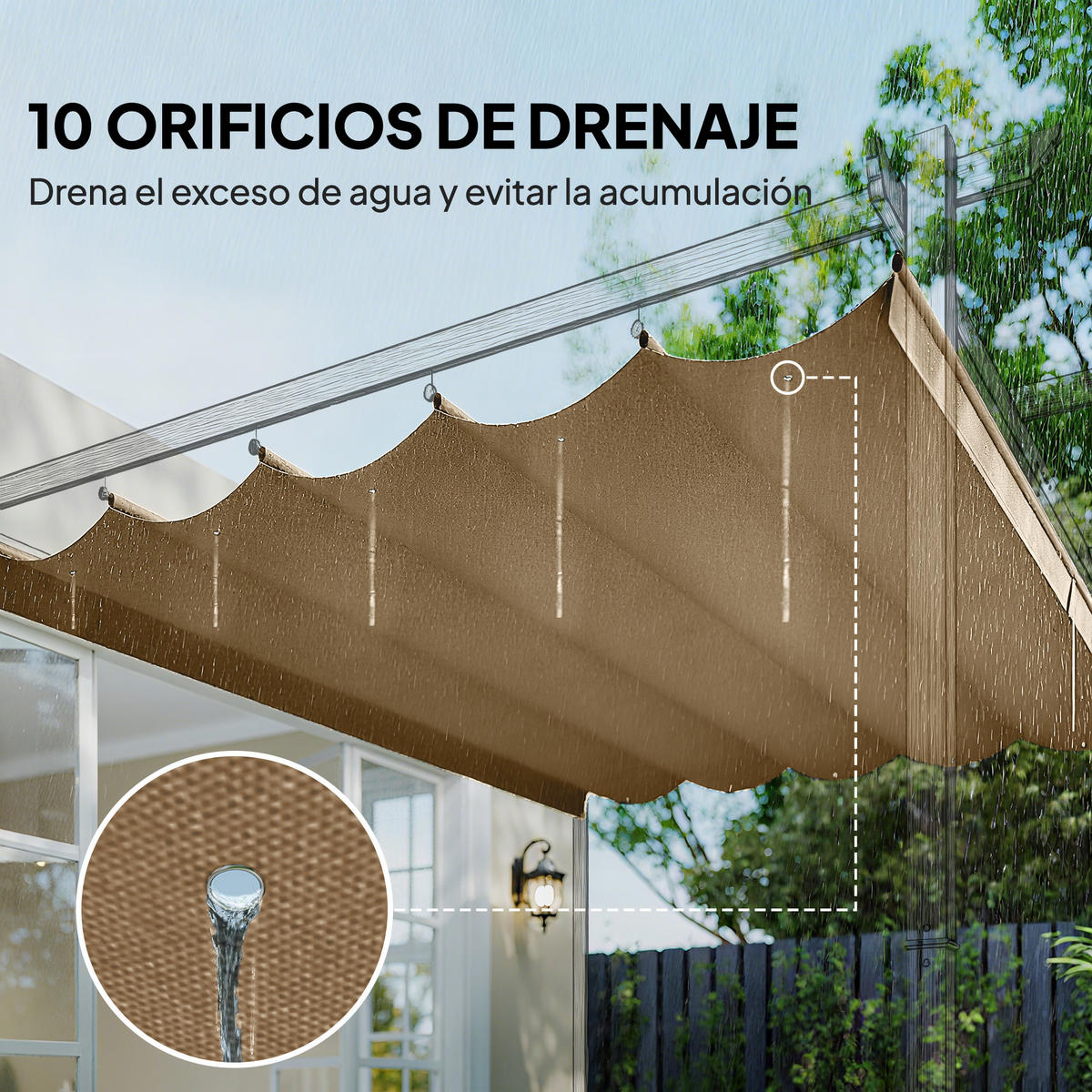 ERSATZDACH, 2,5x2,55 m einziehbar für 3x3 m Pergola, braun, mit 10 Abflusslöchern - Multicolor, Textil (250/6/255cm) - FORIOUS