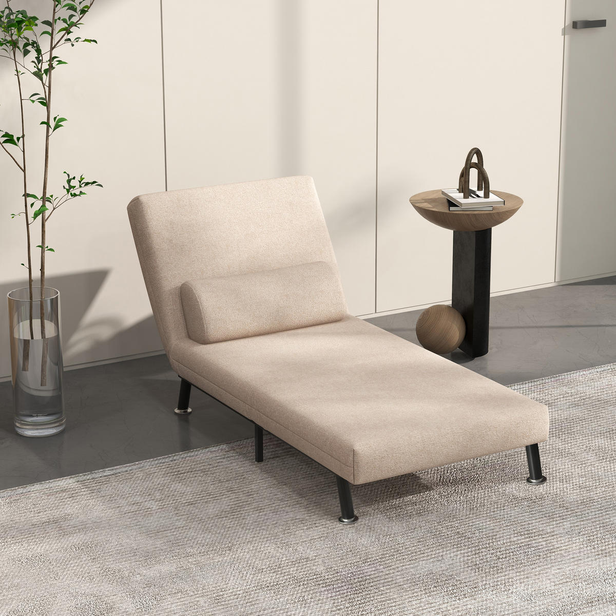 SCHLAFSESSEL, Klappsessel mit Bettfunktion, Rückenkissen, für Wohnzimmer, Beige - Beige/Schwarz, Textil/Metall (70/75/75cm) - HOMCOM
