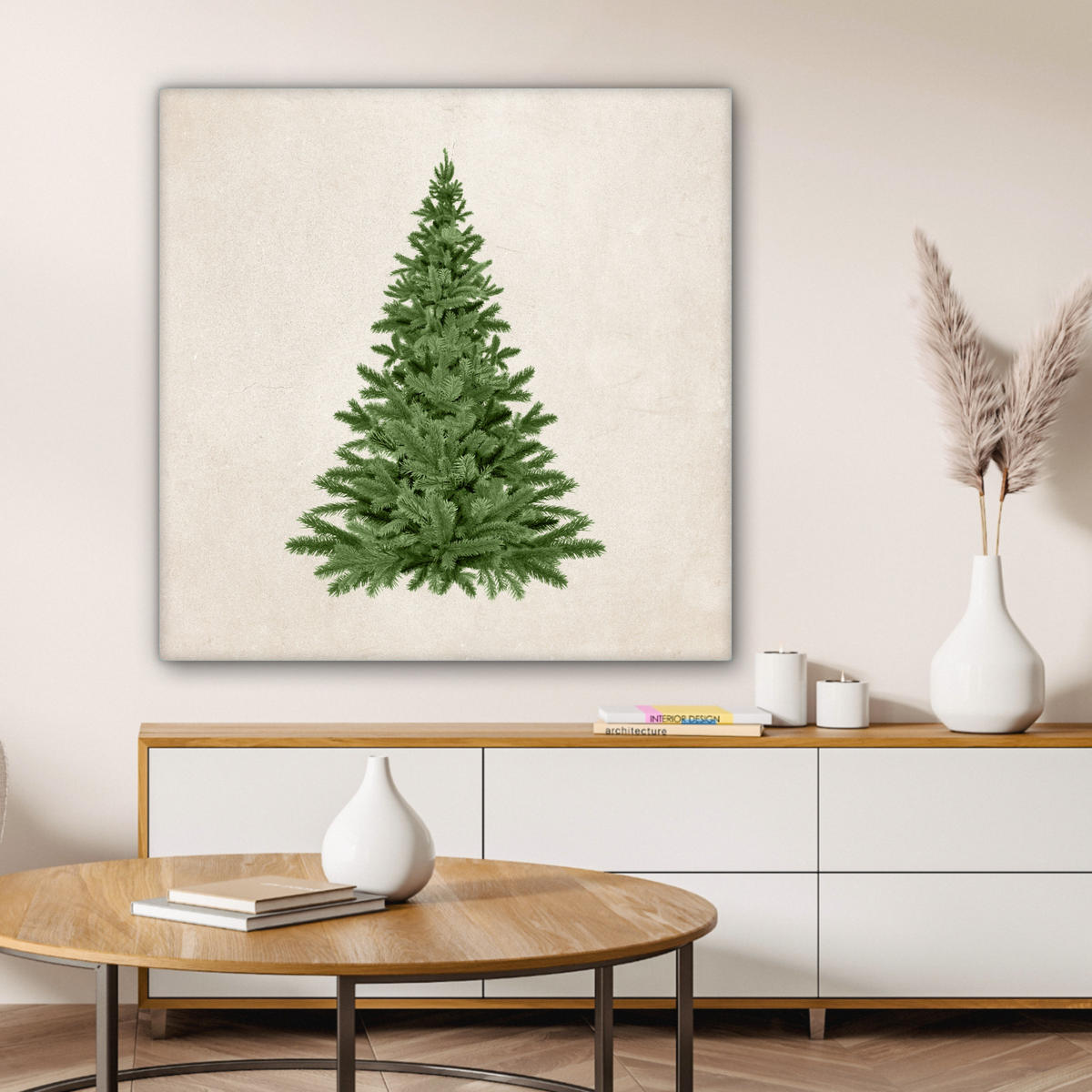 LEINWANDBILD Weihnachtsbaum - Grün - Weihnachten - Feiertage Deko Groß 90x90 cm - Olivgrün, Textil (90/90cm) - MuchoWow