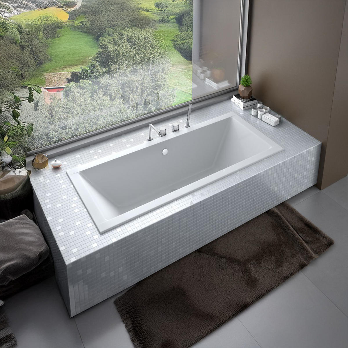 BADEWANNE Rechteck QUADRO SLIM 175/80 mit Styro Ablauf Füße - Weiß, Kunststoff (80/55.5/175cm) - bad land