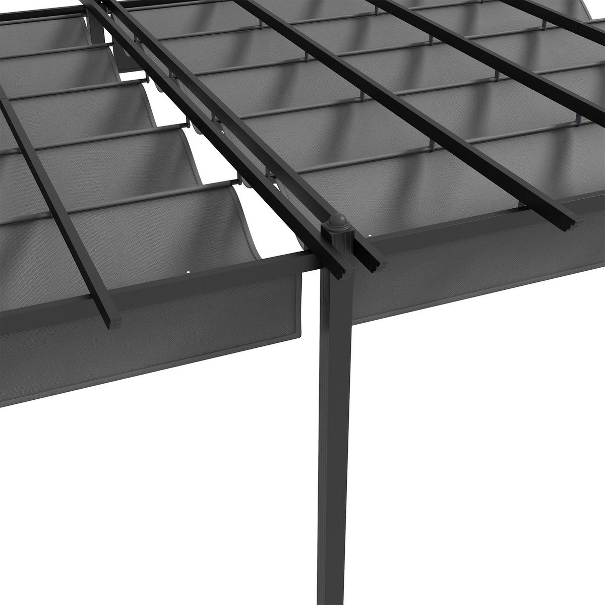 PERGOLA DE-12598 350/600 cm ausziehbar mit Alurahmen Dunkelgrau - Dunkelgrau, Metall (358/223/597cm) - ComfortXL