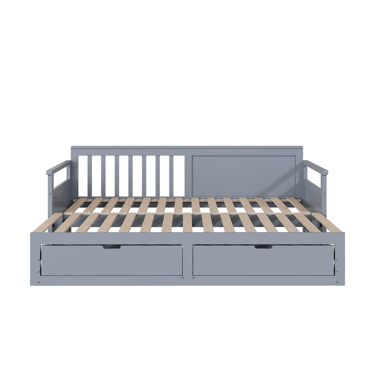 TAGESBETT Zwei-in-Eins 90/180/190 cm grau mit Schubladen aus Kiefer - Grau, Holz (180/190cm) - OKWISH