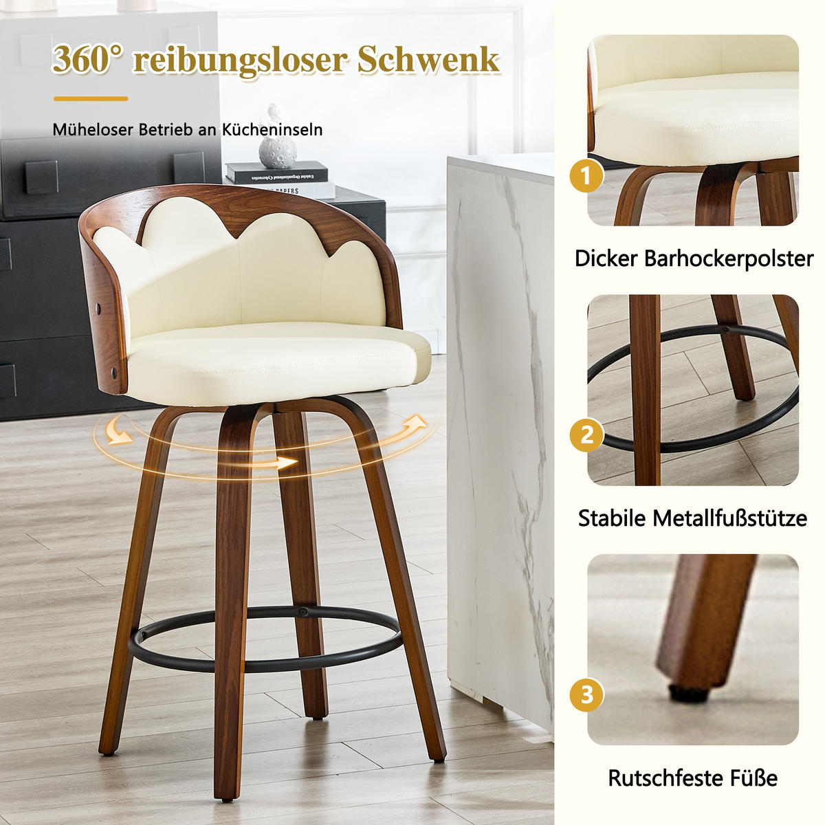 BARHOCKER 2er-Set Weiß mit Blüten-Rückenlehne und Fußstütze - Weiß, Holz (46.5/89/41.5cm) - PANGIVO