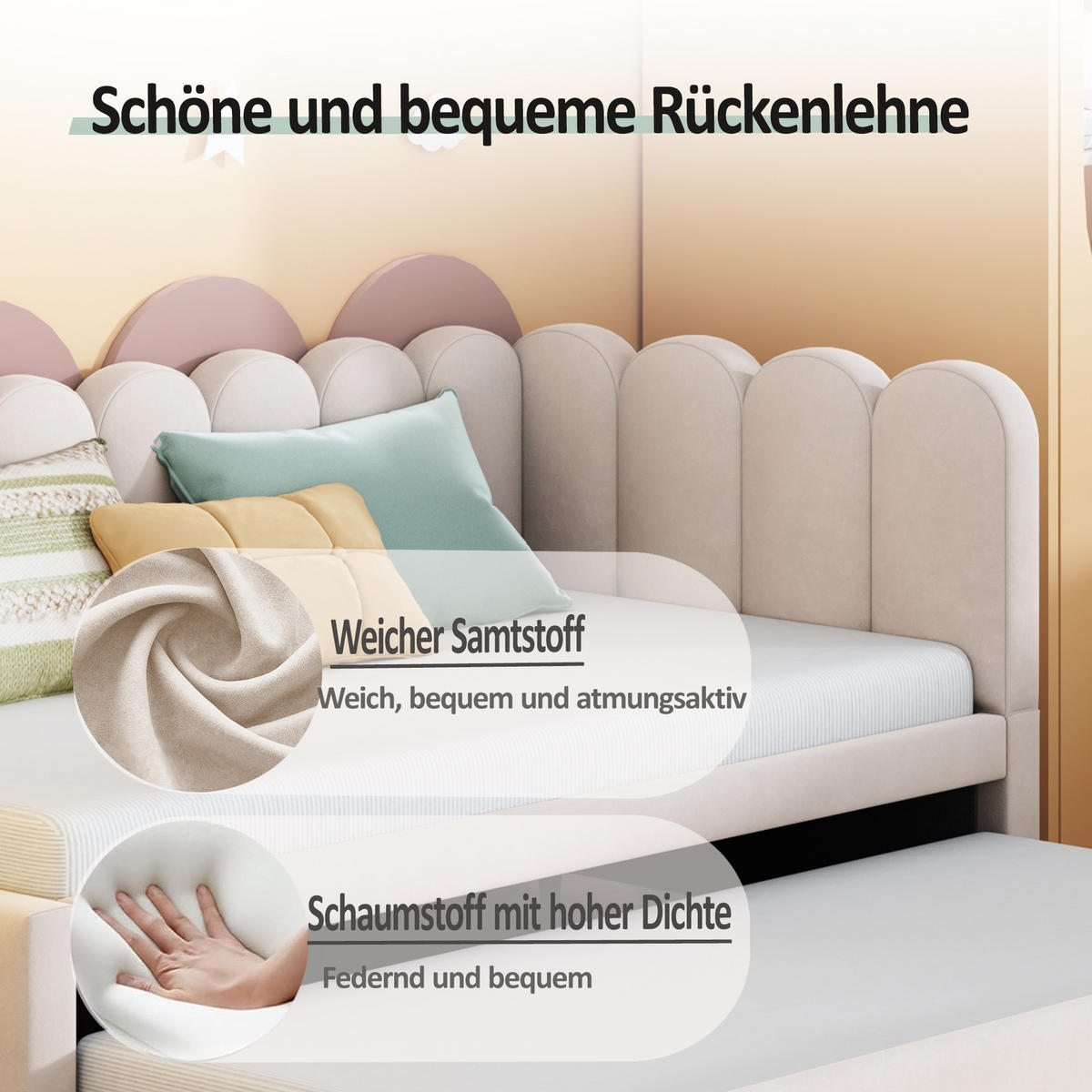 POLSTERBETT LForm 90/180x200 Beige Samt - Beige, Textil (180/200cm) - FLIEKS