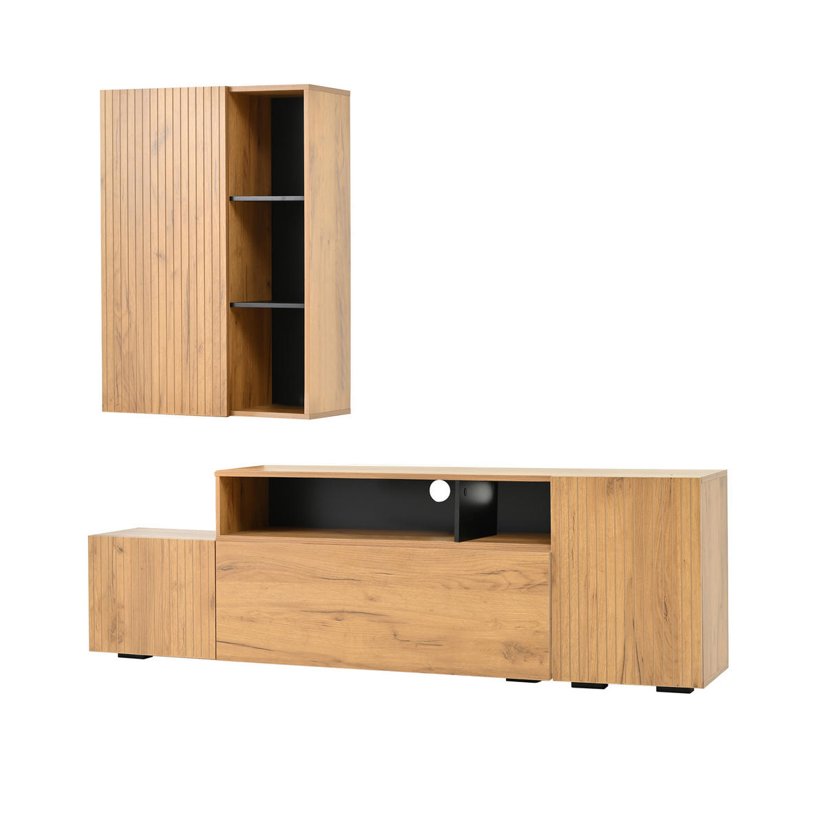 WOHNWAND Vitrine TV Board Regal Holz Schwarz 265cm - Eichefarben, Holzwerkstoff (174/53.5/35cm) - FLIEKS