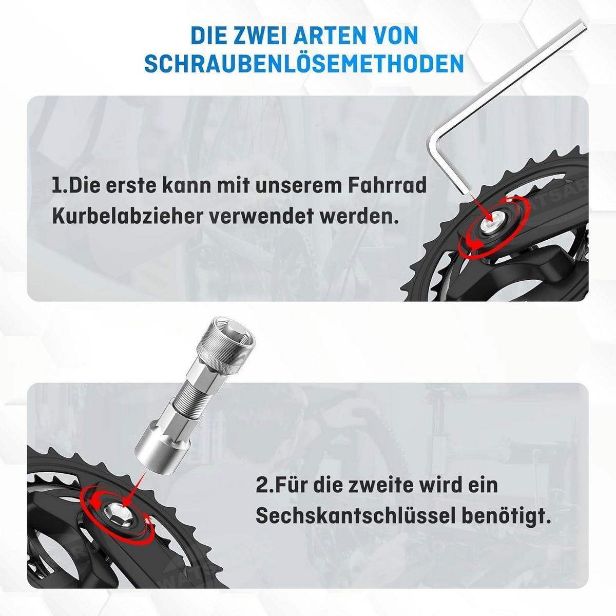 FAHRRAD Kurbelabzieher Set 14mm Universal Tretlager Werkzeug für E-Bikes und Fahrräder - Silberfarben, Metall (2/2/7.8cm)