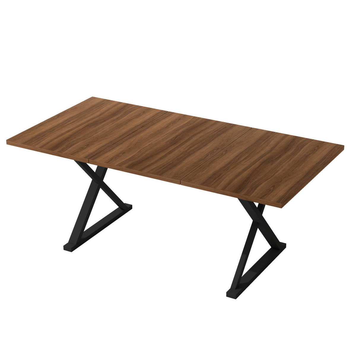 ESSTISCH 180/90/75 cm walnussfarben aus MDF mit X-förmigen Metallbeinen - Walnussfarben, Holzwerkstoff (180/90/75cm) - OKWISH