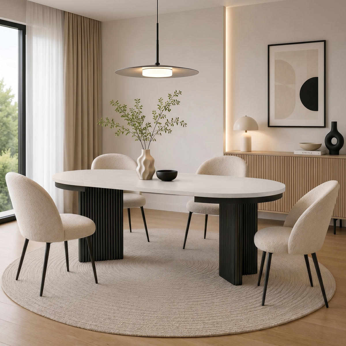 JÍDELNÍ STŮL Prestige, kulatý designový stůl, rozkládací Ø 100–180 cm, kašmír + černá - černá/kašmírová, kov (100/100/77cm) - Beautysofa