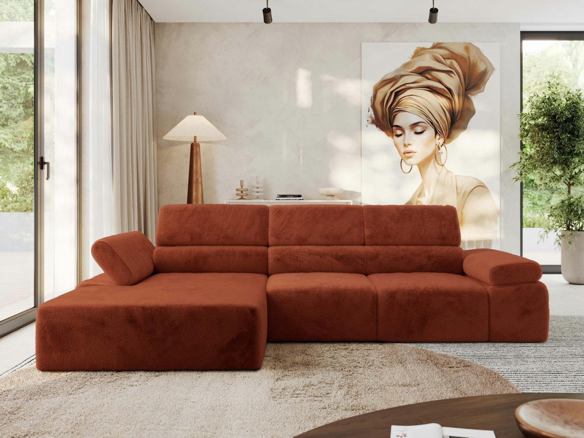 ECKSOFA RILASSO L Orange Plüsch - links - Schwarz/Orange, Kunststoff/Textil (296/174cm) - MKS