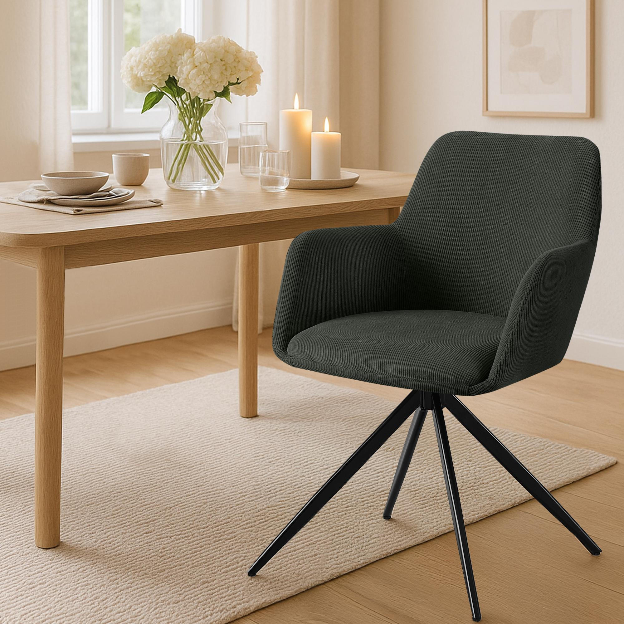 ESSZIMMERSTUHL Cord Grün - Schwarz/Grün, Textil/Metall (56/81/62cm) - CLP