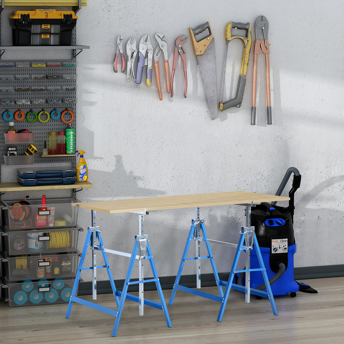 2 x Gerüstbock höhenverstellbar Unterstellbock Klappbock bis 200kg Stahl Blau - Blau, Metall (68/58/130cm) - HOMCOM