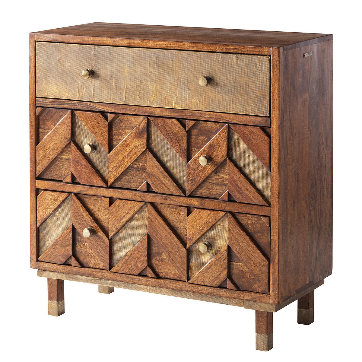 KOMMODE - Akazie massiv / Metall - Akaziefarben, Holz (90/90/40cm) - home24