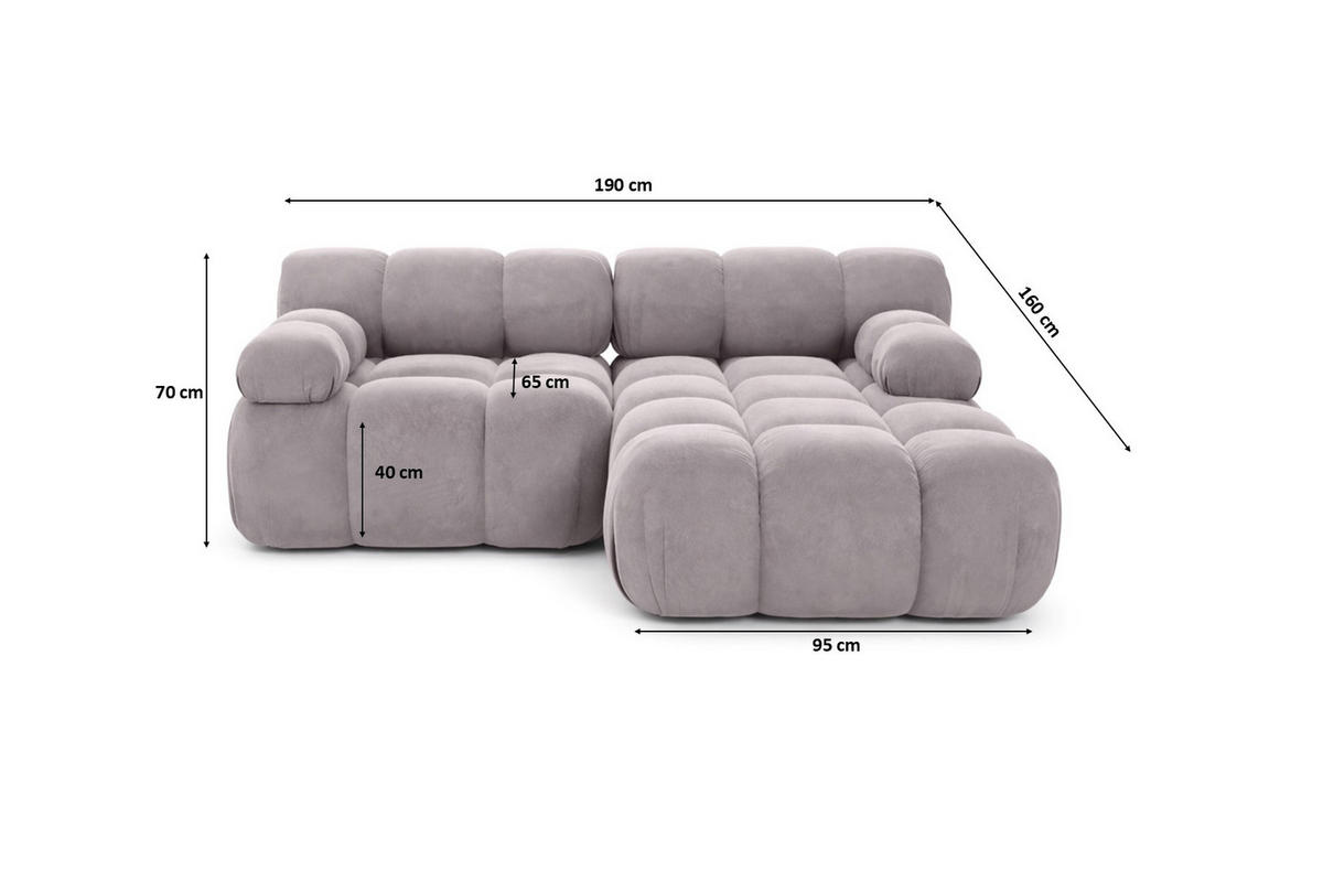 ECKSOFA L-form Mini Modular, Veloursstoff Salvador, Grau, Rechts, Selia - Grau, Holz (190/160cm) - Kaiser Möbel