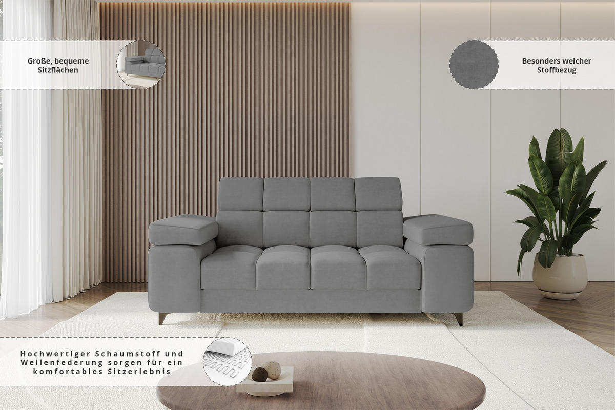 SOFA 2-Sitzer LORD-S1 194x97x90 cm Grau Samt - Taupe, Holzwerkstoff/Textil (194/90/97cm) - ALTDECOR