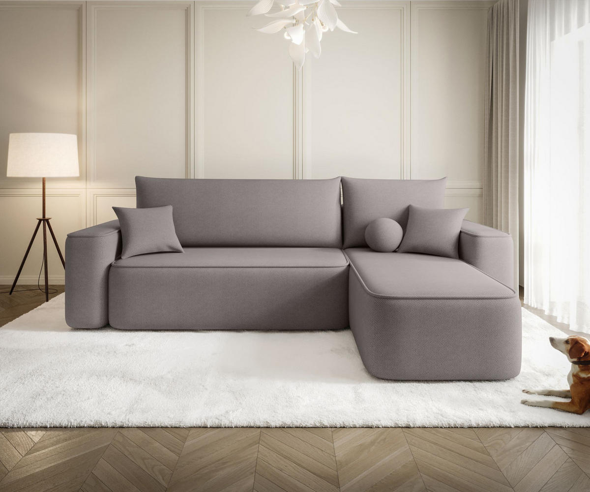 ECKSOFA TEXAS rechts grau Strickstoff Curio 83 - Schlaffunktion, Bettkasten - Grau, Textil (250/149cm) - Cornero