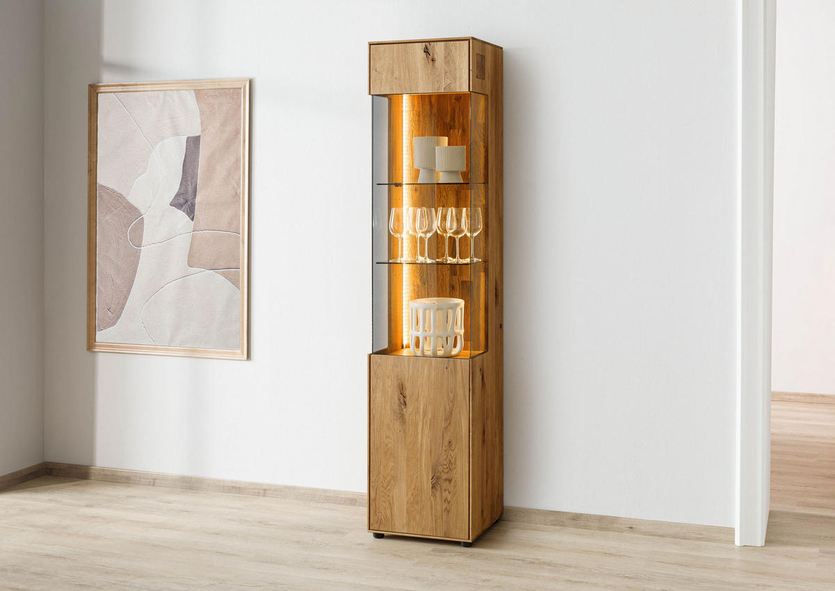 VITRINE Wildeiche 45x38x200 natur geölt WIEN #231 - Naturfarben, Holz (45/200/38cm) - Massivmoebel24