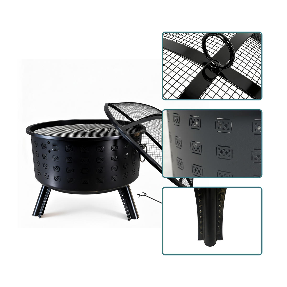 FEUERSCHALE - Schwarz, Metall (66/62/66cm) - Relaxdays