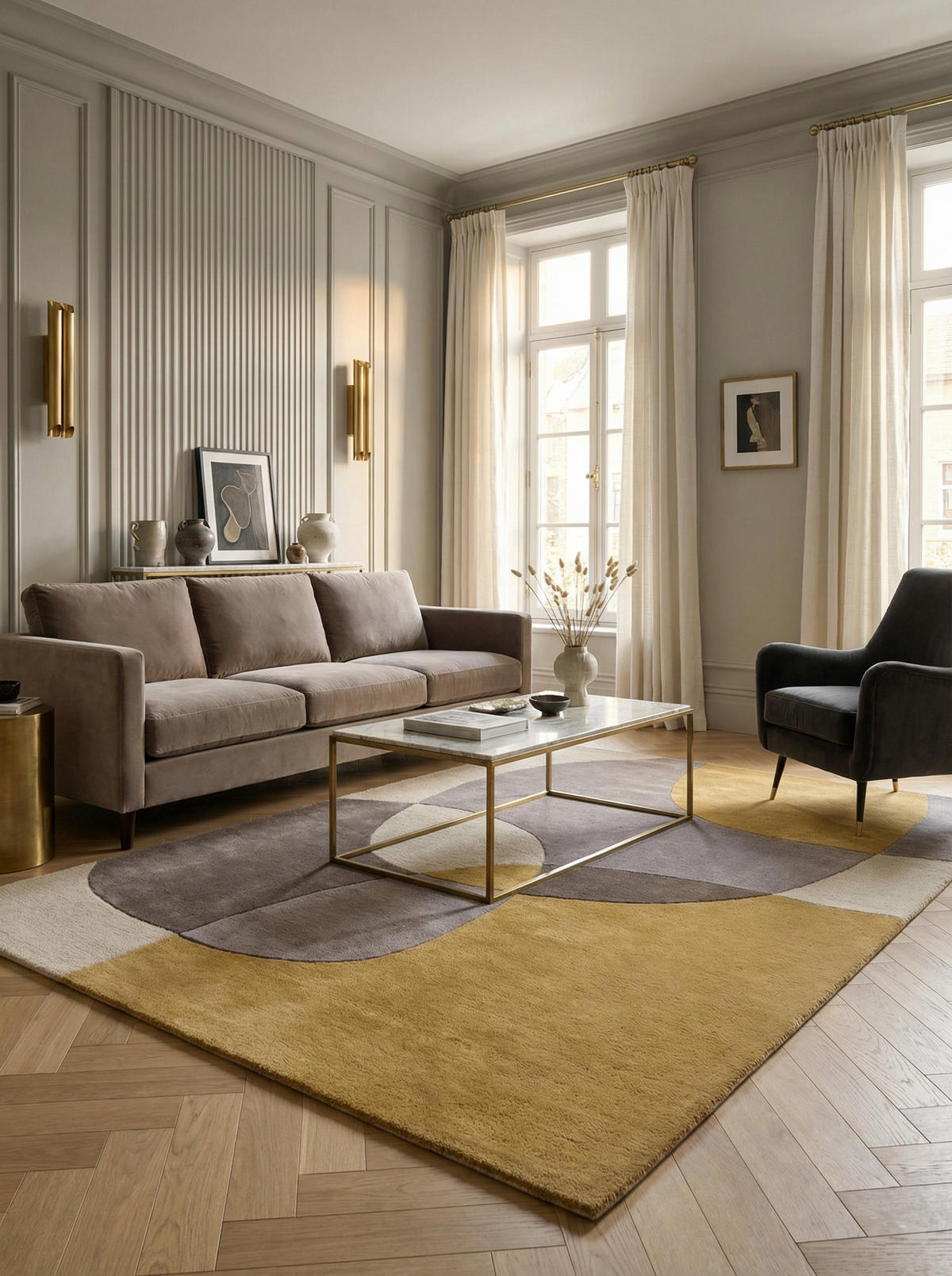 WOLLTEPPICH Abstrakt-Design mit farbakzente AIRE, Gelb-Beige 160x230 cm - Gelb, Textil (160/230cm) - KADIMA DESIGN