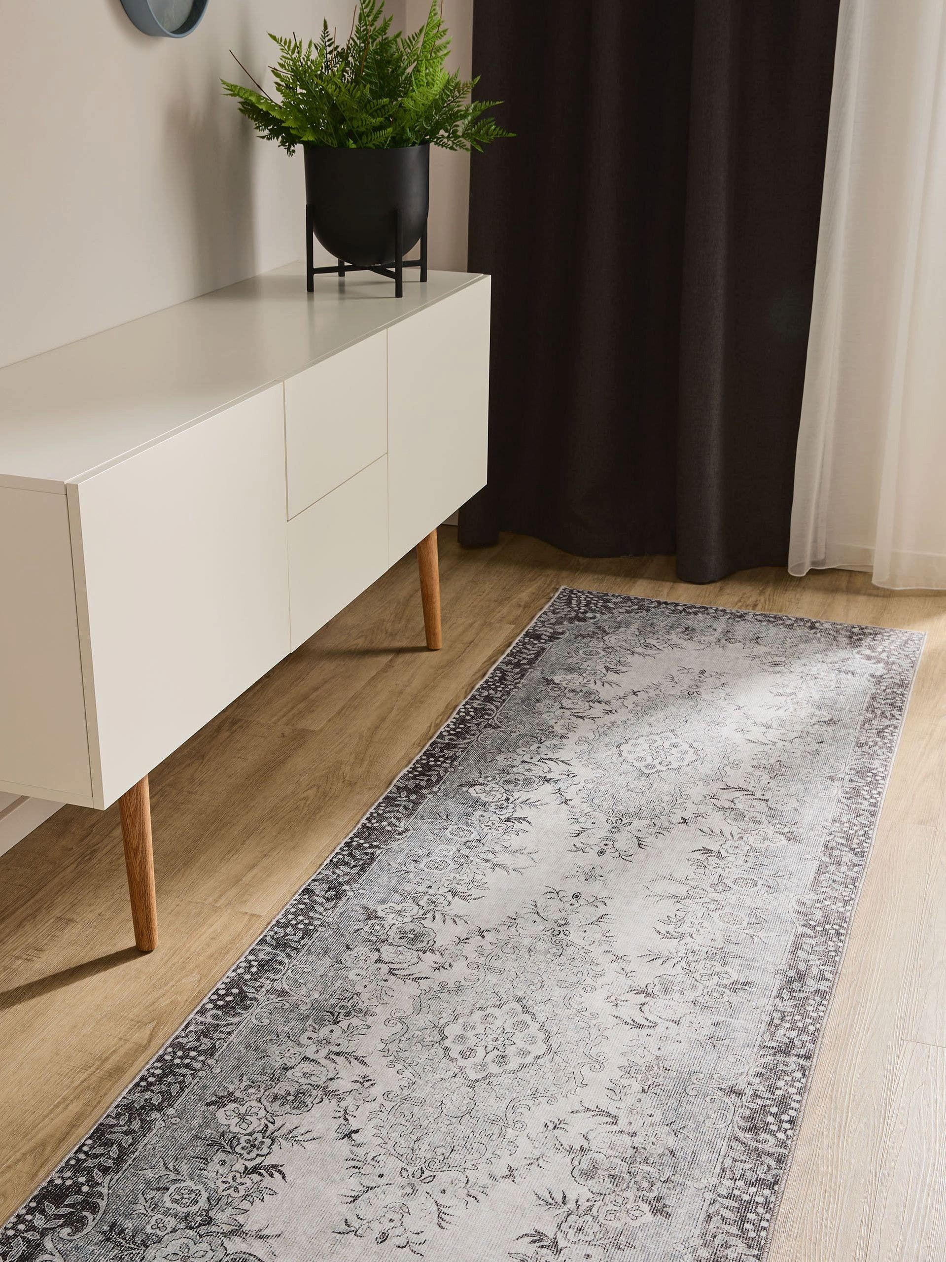 VINTAGE-LÄUFER George waschbar 80x240 cm - Schwarz/Grau, Kunststoff (80/240cm) - benuta