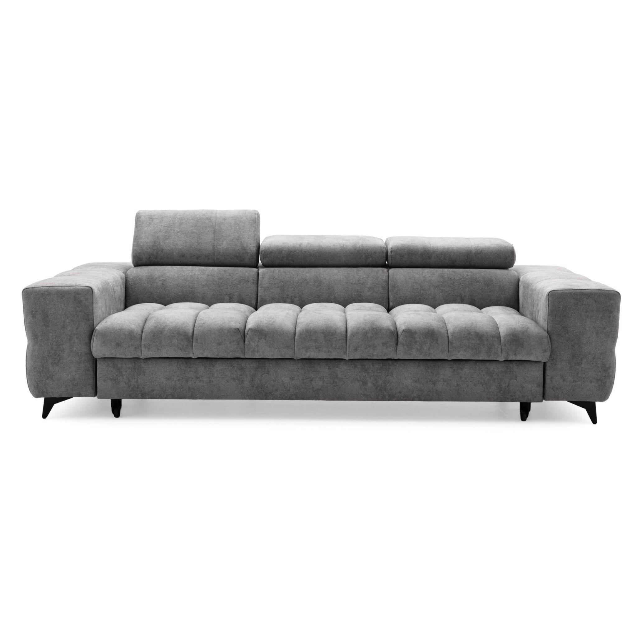 3-SITZER Sofa PUDDING mit Schlaffunktion 127x190 Velours Grau - Schwarz/Grau, Holz/Textil (260/90/100cm) - Muffo