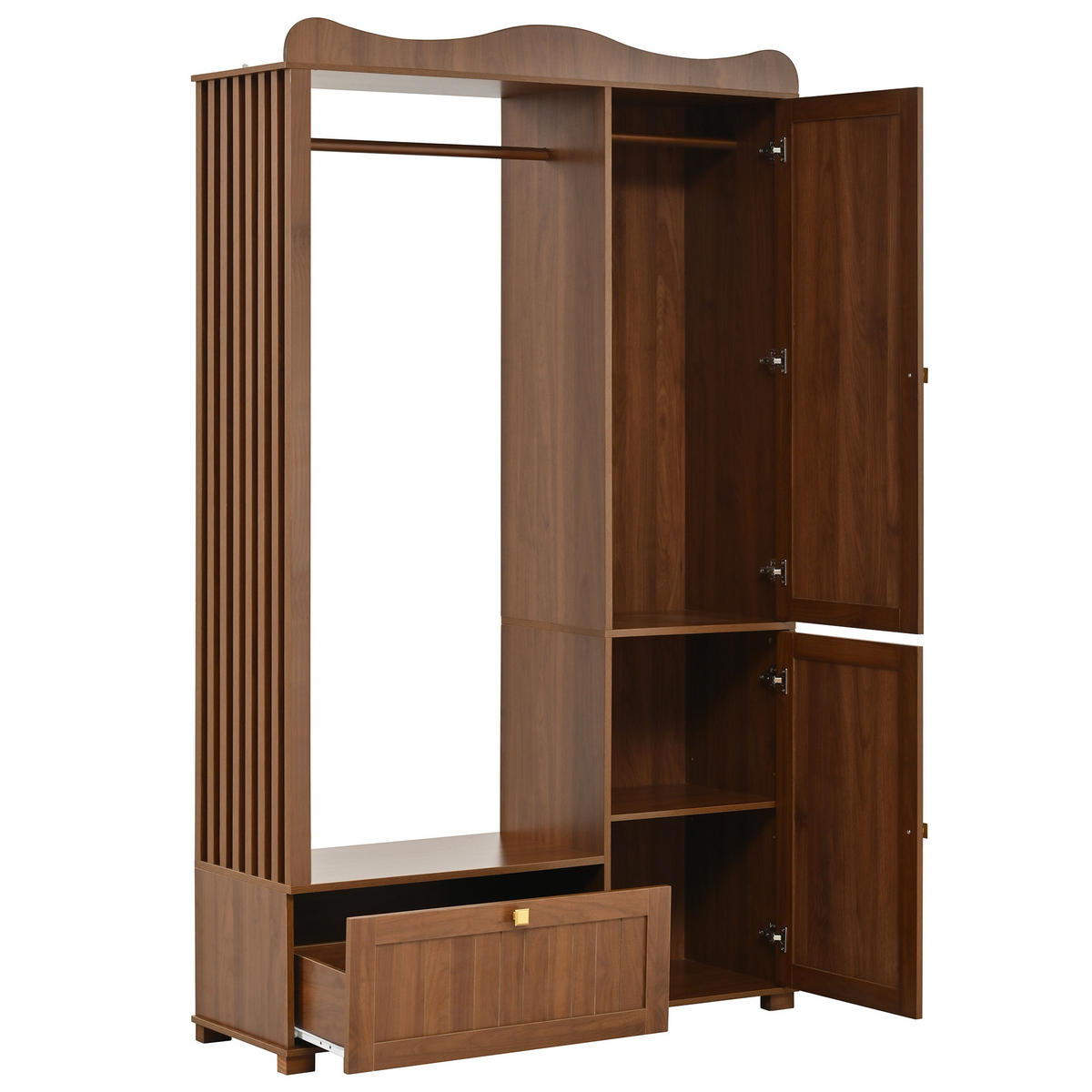 GARDEROBENSCHRANK in walnuss-optik mit spiegel & kleiderstange - Walnussfarben, Holzwerkstoff (115.5/194.5/38.5cm) - Urban Meuble