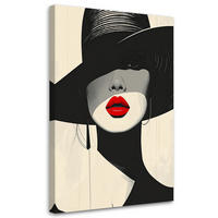 WANDBILD, Eine Frau mit schwarzem Hut und roten Lippen - Schwarz, Textil (60/90cm) - Feeby