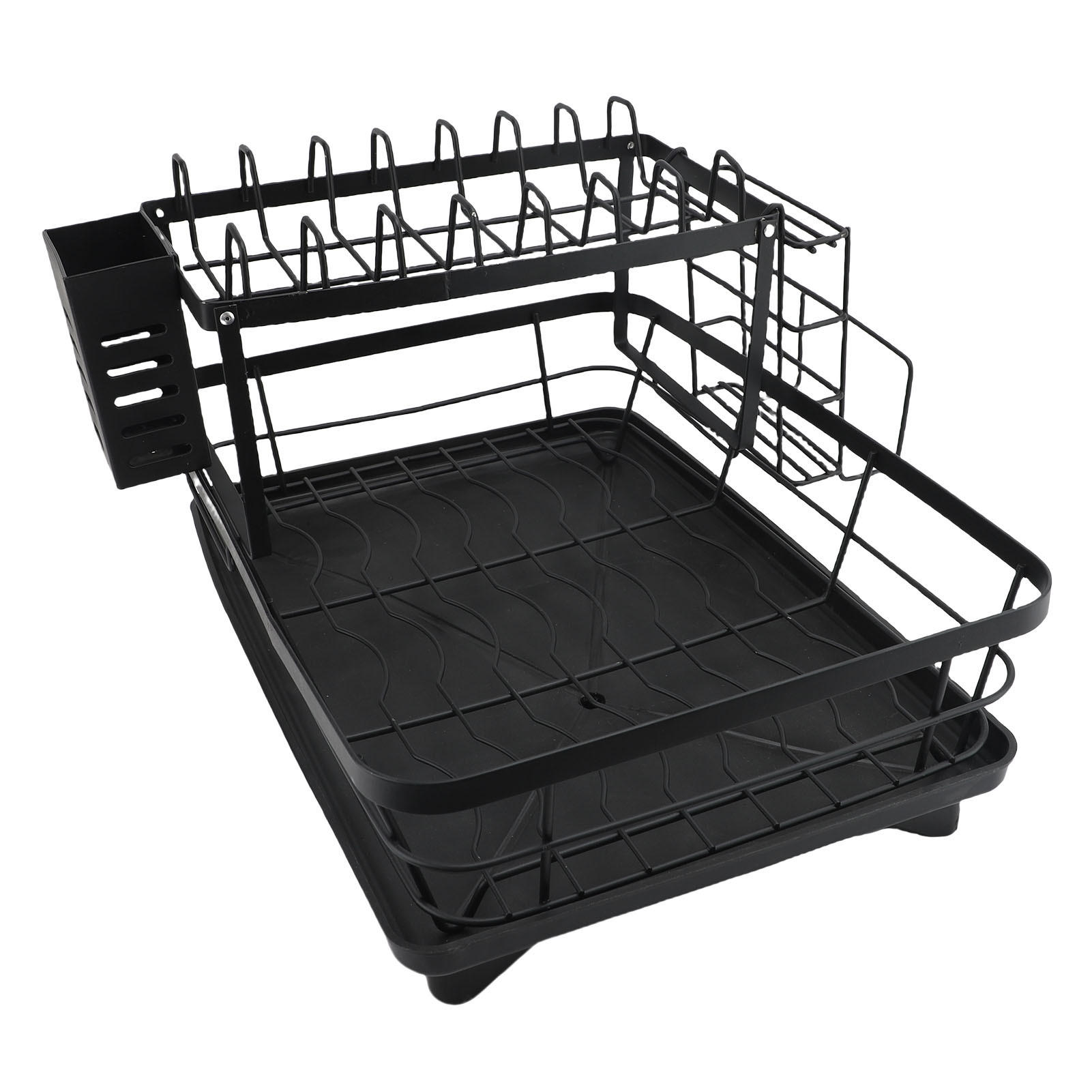 ABTROPFGESTELL 2 Etagen Edelstahl Schwarz – Großes Geschirrabtropfregal, rostfrei, multifunktionaler Küchen Organizer für Teller & Besteck - Schwarz, Metall (32/14/43cm) - Ej. Life