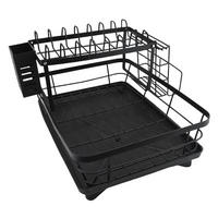 ABTROPFGESTELL 2 Etagen Edelstahl Schwarz – Großes Geschirrabtropfregal, rostfrei, multifunktionaler Küchen Organizer für Teller & Besteck - Schwarz, Metall (32/14/43cm) - Ej. Life