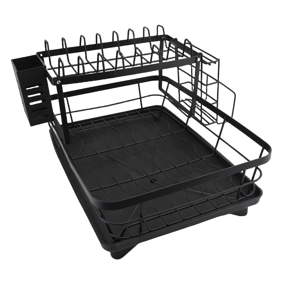 ABTROPFGESTELL 2 Etagen Edelstahl Schwarz – Großes Geschirrabtropfregal, rostfrei, multifunktionaler Küchen Organizer für Teller & Besteck - Schwarz, Metall (32/14/43cm) - Ej. Life